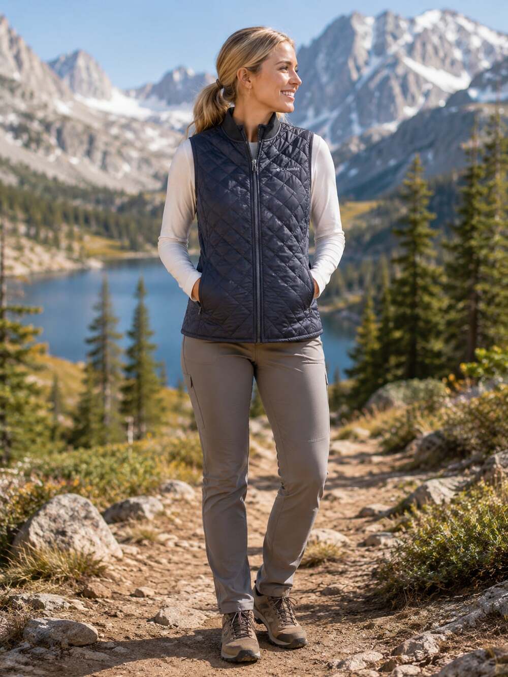 Columbia Quilted Insulated Vest Black Full Zip Omni-Heat XS Women’s